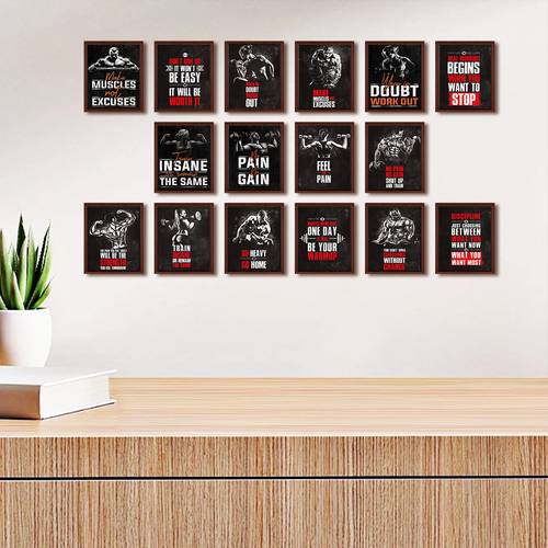 2d flat 16pcs frameless wall decor modern inspirational quotes poster gym exercise muscle training dumbbell weightlifting trade classroom room decor wall art poster gifts 8 10inches
