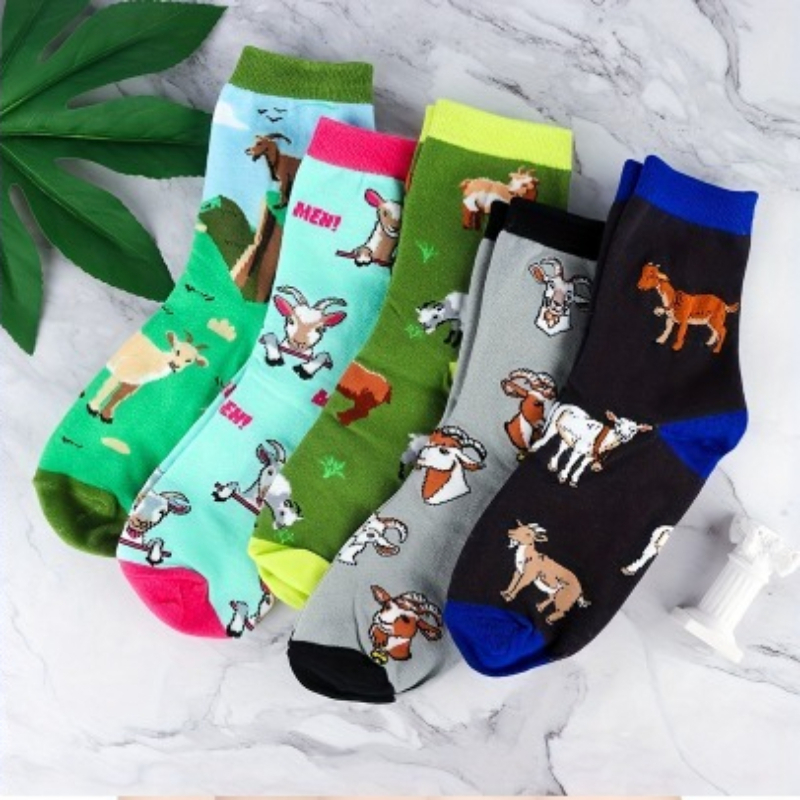 TEMU 5-pair Goat Socks Suitable For Goat Lovers - Soft Socks With Goat-themed, Unisex For , Cute Goat Face Or Goat Patterns, Christmas Gifts, Gifts