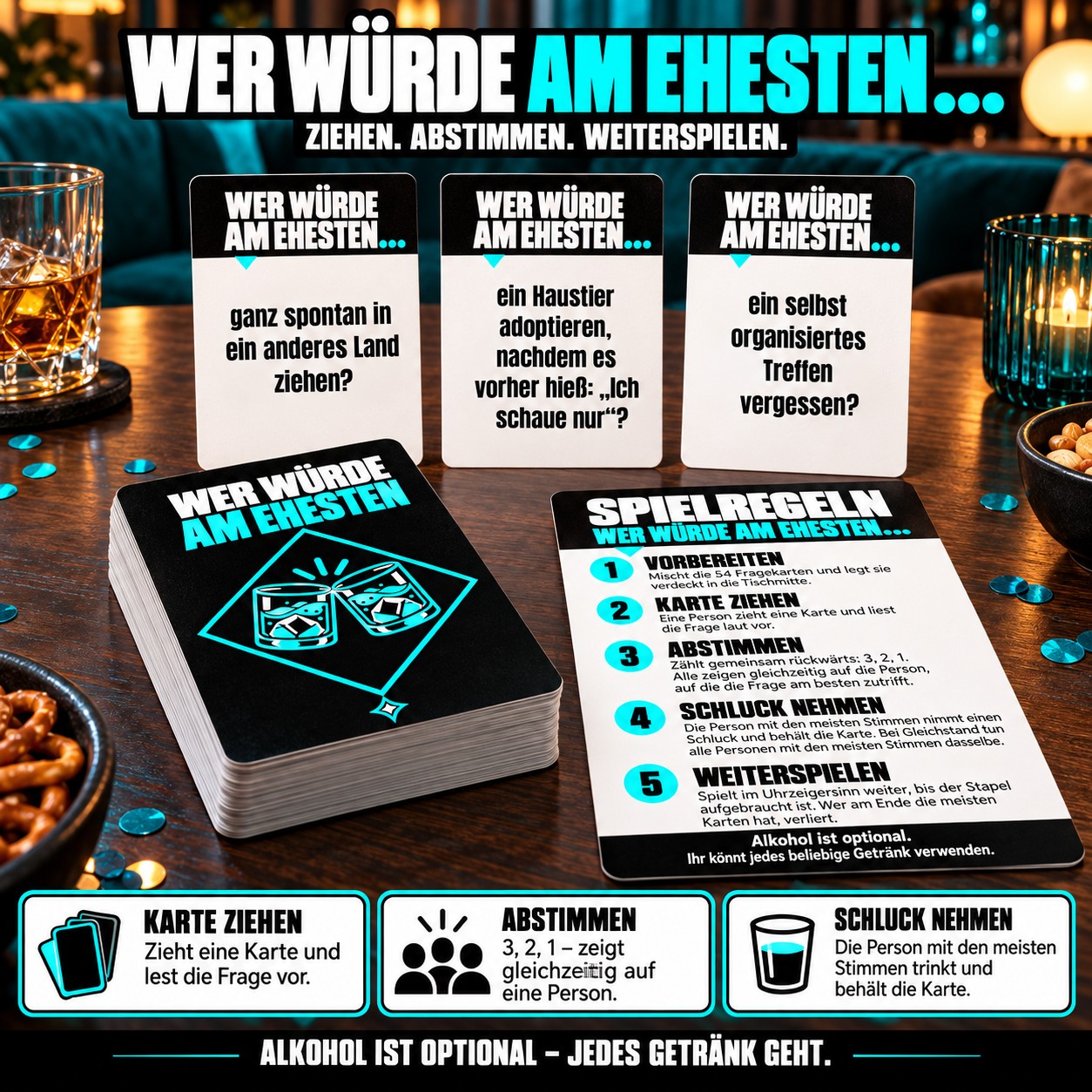 Image of Who Is ? Drinking Party Game Cards, 55pcs German Version, Easy-to-play Funny Questions And Group For At Bars, , House Parties, And Outdoor Gatherings, Halloween And Christmas Gift And Holiday Gift