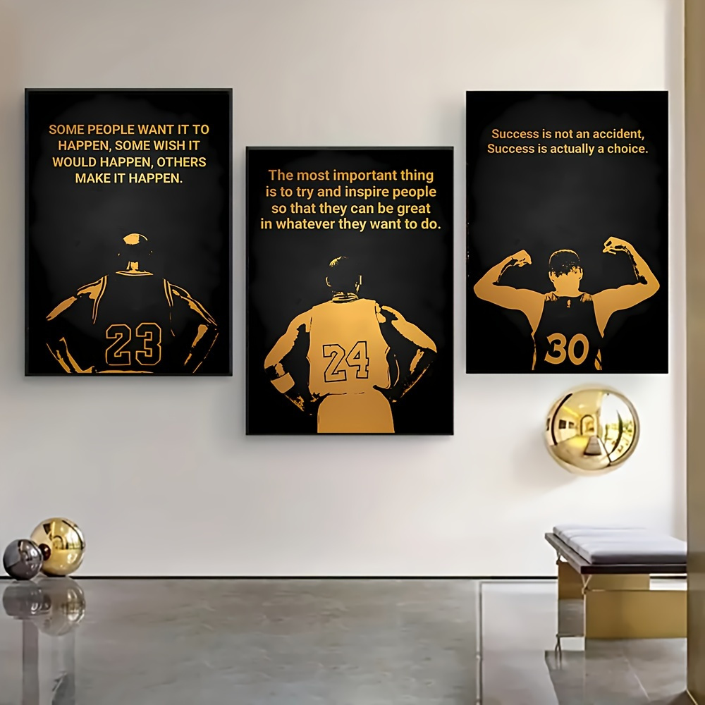 

Canvas Wall Art Set, 3 Basketball Player With Inspirational Quotes, Vertical Unframed Canvas Posters, Suitable For Boys' Room And Living Room Decoration