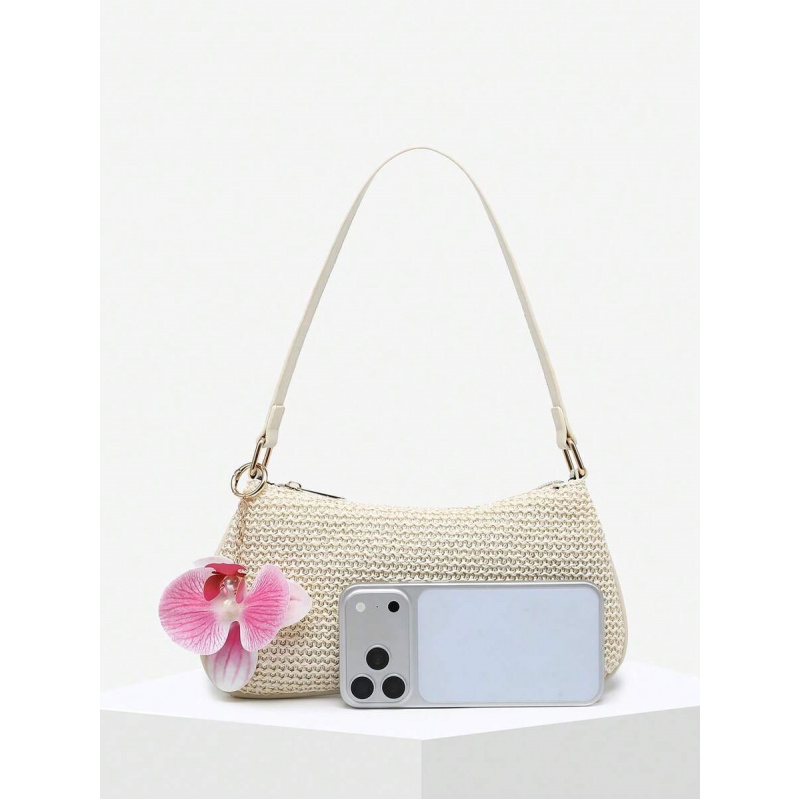 TEMU Women's Vintage Cherry Plush Tail Woven Crossbody Bag, Suitable For Dates, , And Vacation Outfits