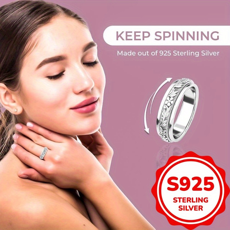 vintage carve   wide rings 925 sterling silvery rings for women fashion rotatable anxiety ring jewelry Product details 2