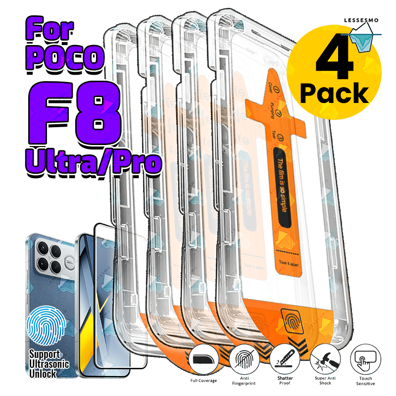 TEMU Easy-install Kit For Poco F8 Pro [4pack] Hd Screen Protector Tempered Glass [support Ultrasonic Fingerprint-unlock] 9h Hardness Smooth