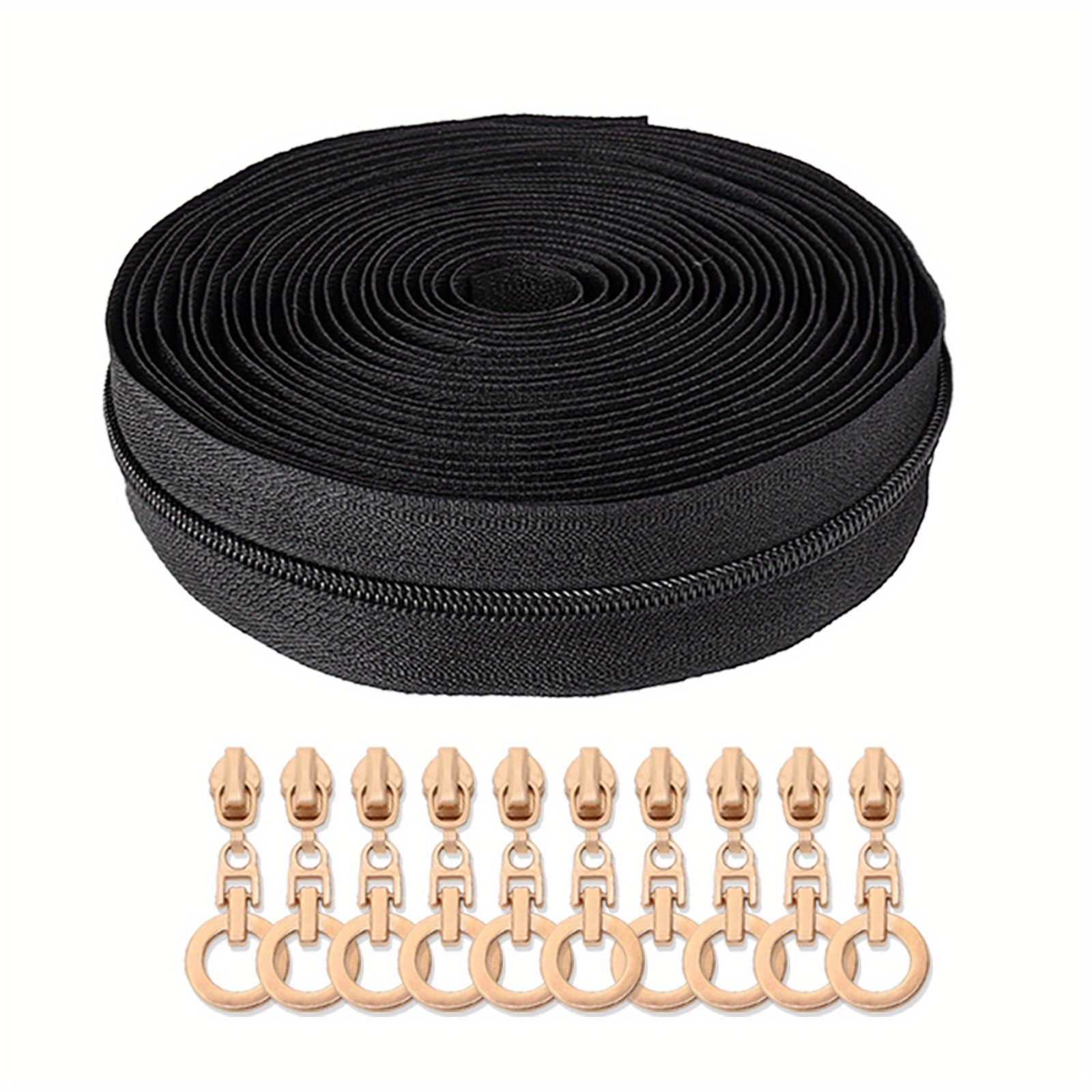 E-shop 1 Satz, (177 Zoll/ 450 cm) Nylon-Reißverschluss mit 10 runden Reißverschlitziehern, geeignet zum Ersetzen von Verschlüssen für Heimnähen,