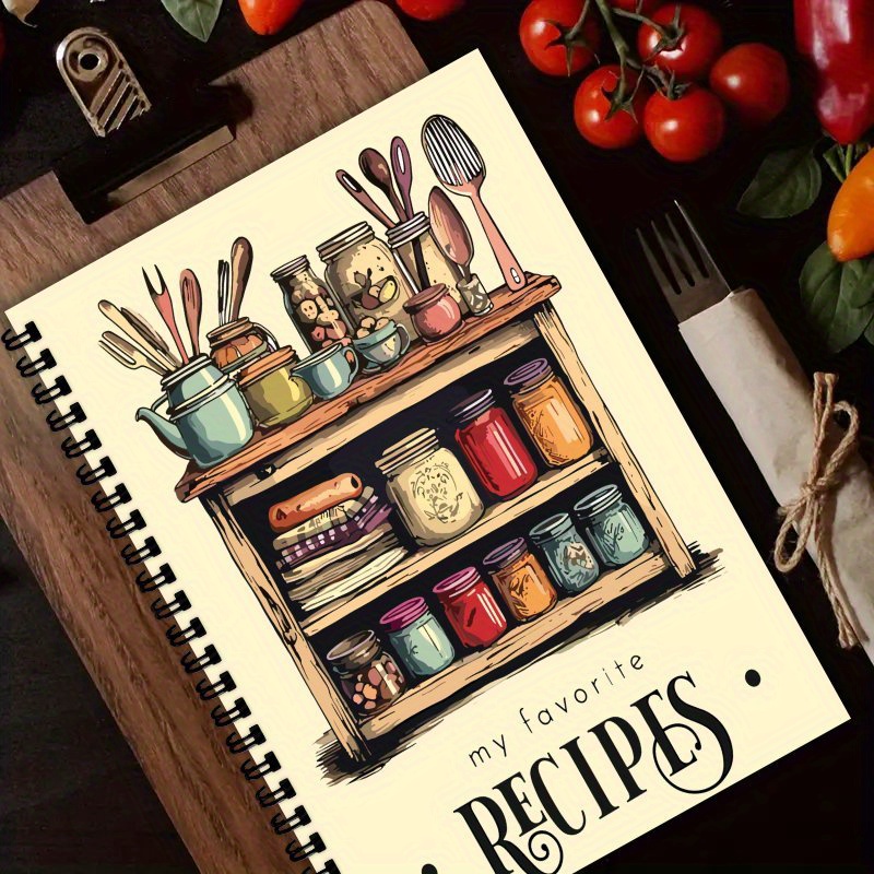 TEMU Carnet de Recettes Spirale A5 - Cahier de Cuisine avec le Motif " Préférées", Parfait pour Organiser des Repas Délicieux et Plans de Table DIY,