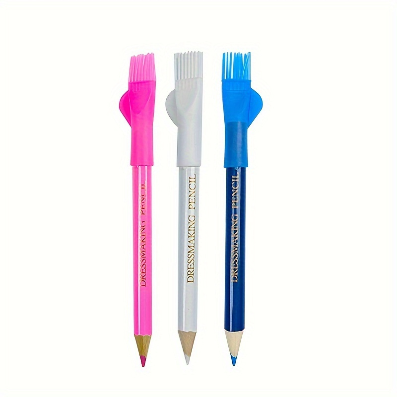 TEMU 3pcs Colorful Tailor Chalk Watercolor Washable Tailor Chalk Marking Pen With Brush Tip - White, Pink, Blue | Perfect For Sewing And Crafting On