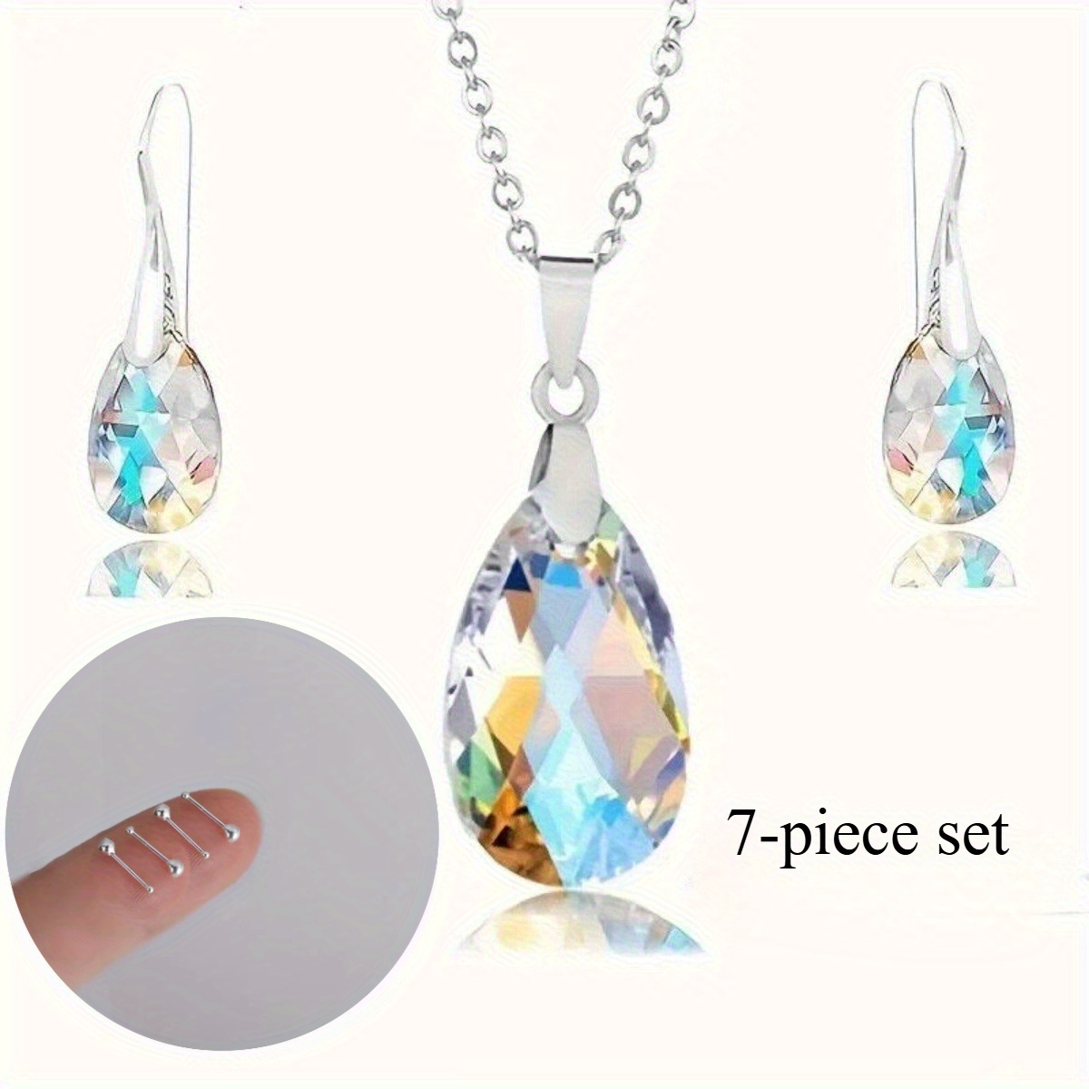 E-shop 7-teiliges elegantes und luxuriöses Damen Schmuckset mit allergikerfreundlichen Ohrringen, bohemian-, wassertröpfchenförmige synthetische