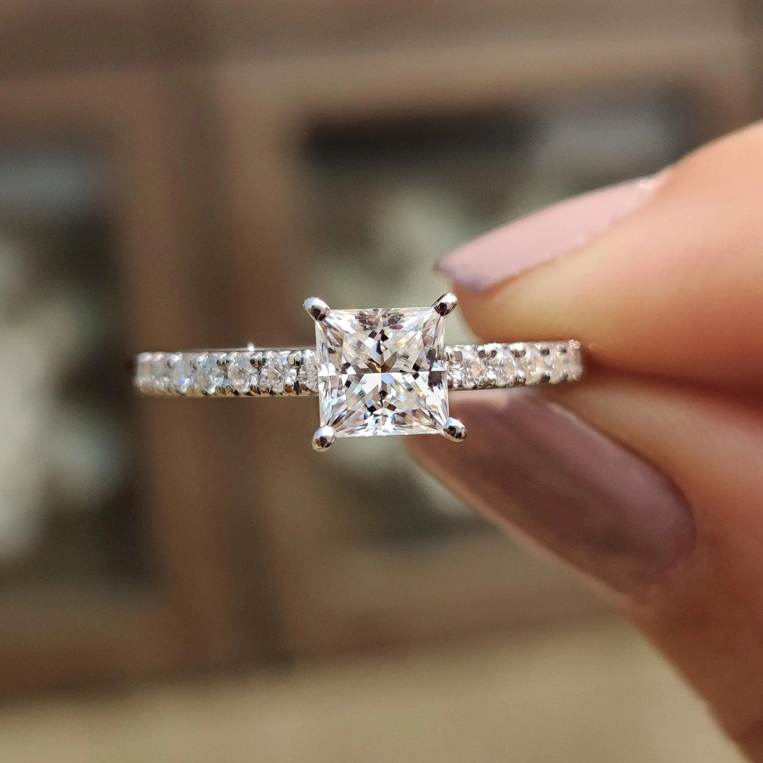 Women's 1/2/3 Carat Princess Cut Moissanite Ring