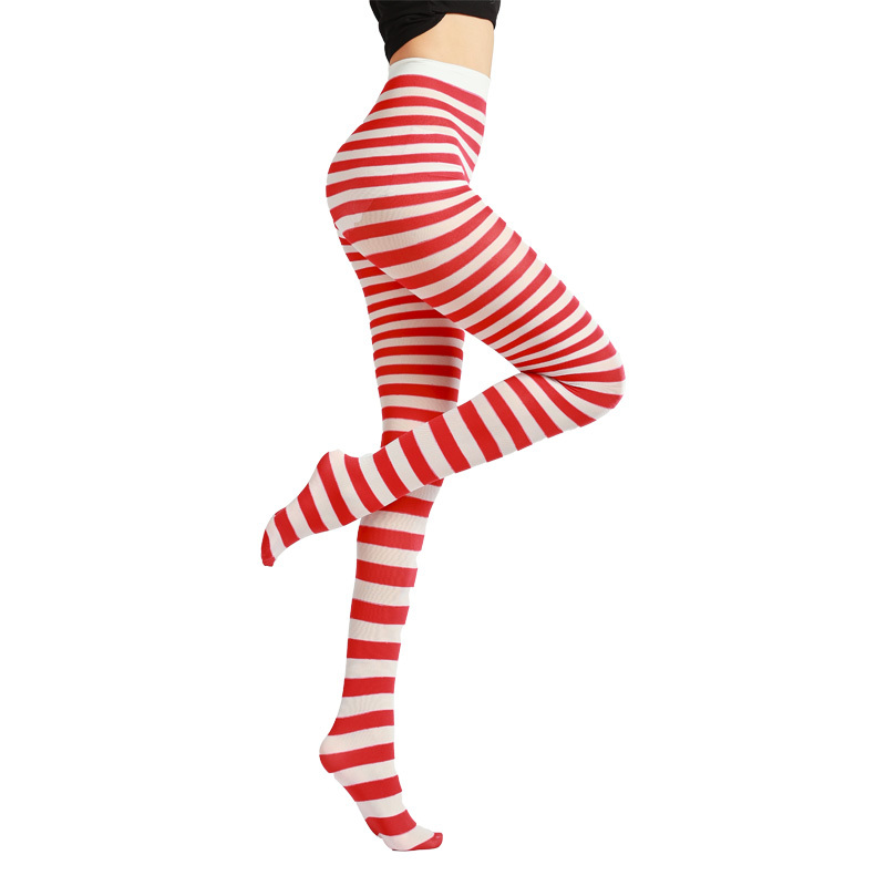 TEMU A Pair Of Women's Christmas Striped Tights, Stretchy Candy Cane Tights, Festive Holiday Party Outfit Accessory, Soft And Comfy Full-length Socks