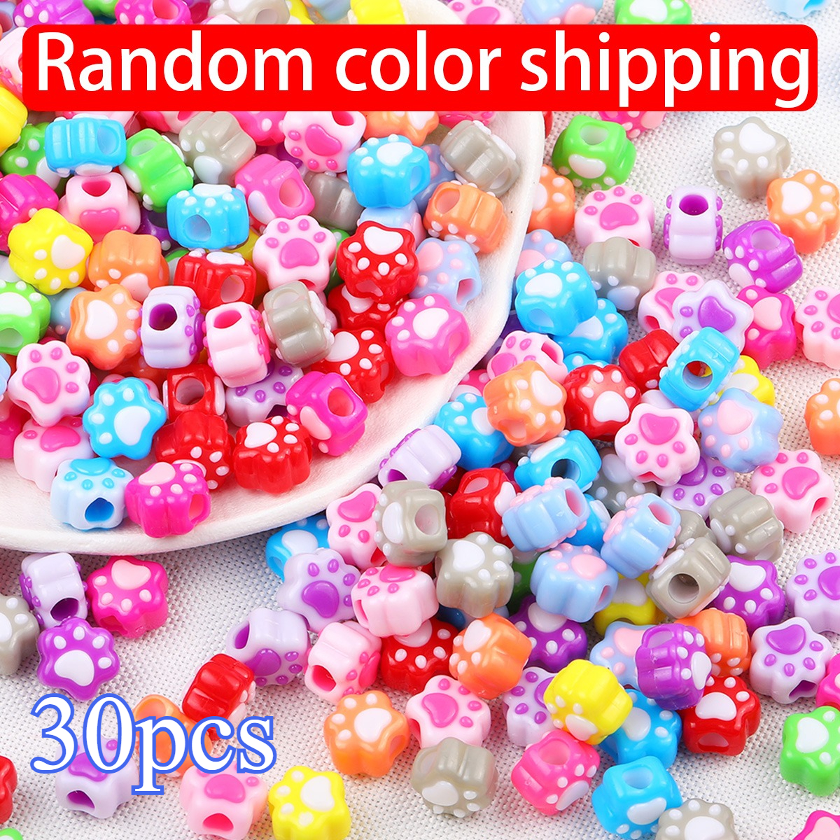 TEMU 14mm Random Color 3d Cat Paw Shaped Mixed Color Straight Hole Acrylic Decorative Beads Beads & Bead Assortments Suitable For Crafts, Creative