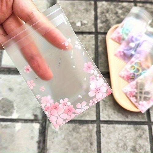 100pcs cherry transparent frosted opp gift bags pink self sealing reusable packaging suitable for weddings parties parties 2 76x 3 94inch elegant gift small items and event giveaway packaging