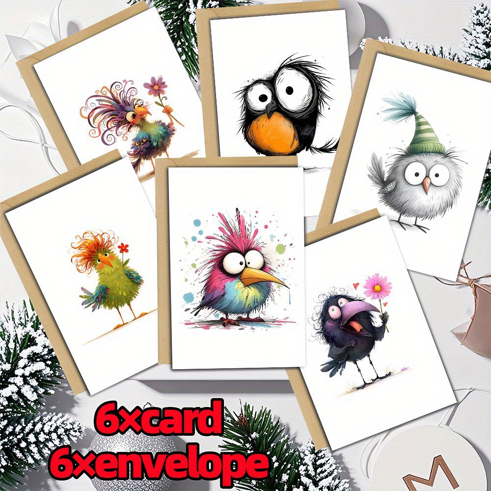 TEMU 12pcs Cute Exotic Bird Birthday Cards | Blank Thank You Cards With Envelopes, Suitable For Various Occasions Including Wedding, Valentine's Day,