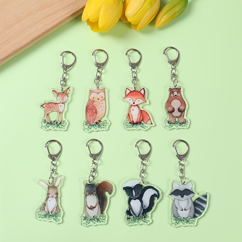 Image of 2d Flat - 8pcs 2d Acrylic Set, Forest Animal Acrylic Keychains, Themed Party Decorations, Birthday Party Supplies, Event Party Gift Animal Keychains, Christmas