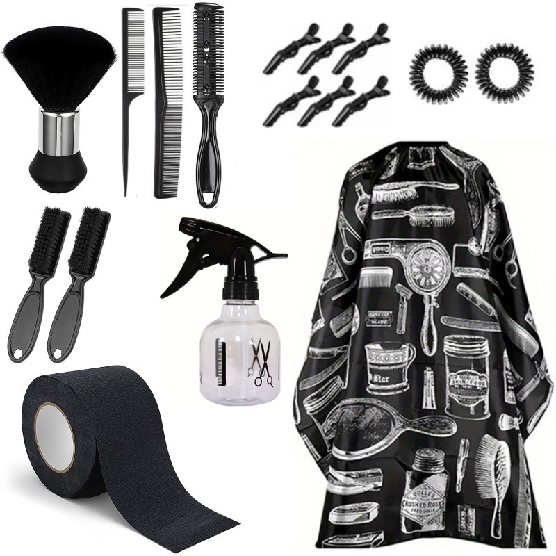 E-shop 17-in-1 Professionelles Friseur-Set mit Haarschneideumhang, Kämmen, Klemmen, Bürste & Nackenwedel, geeignet für Heim-Salon, Friseursalon,