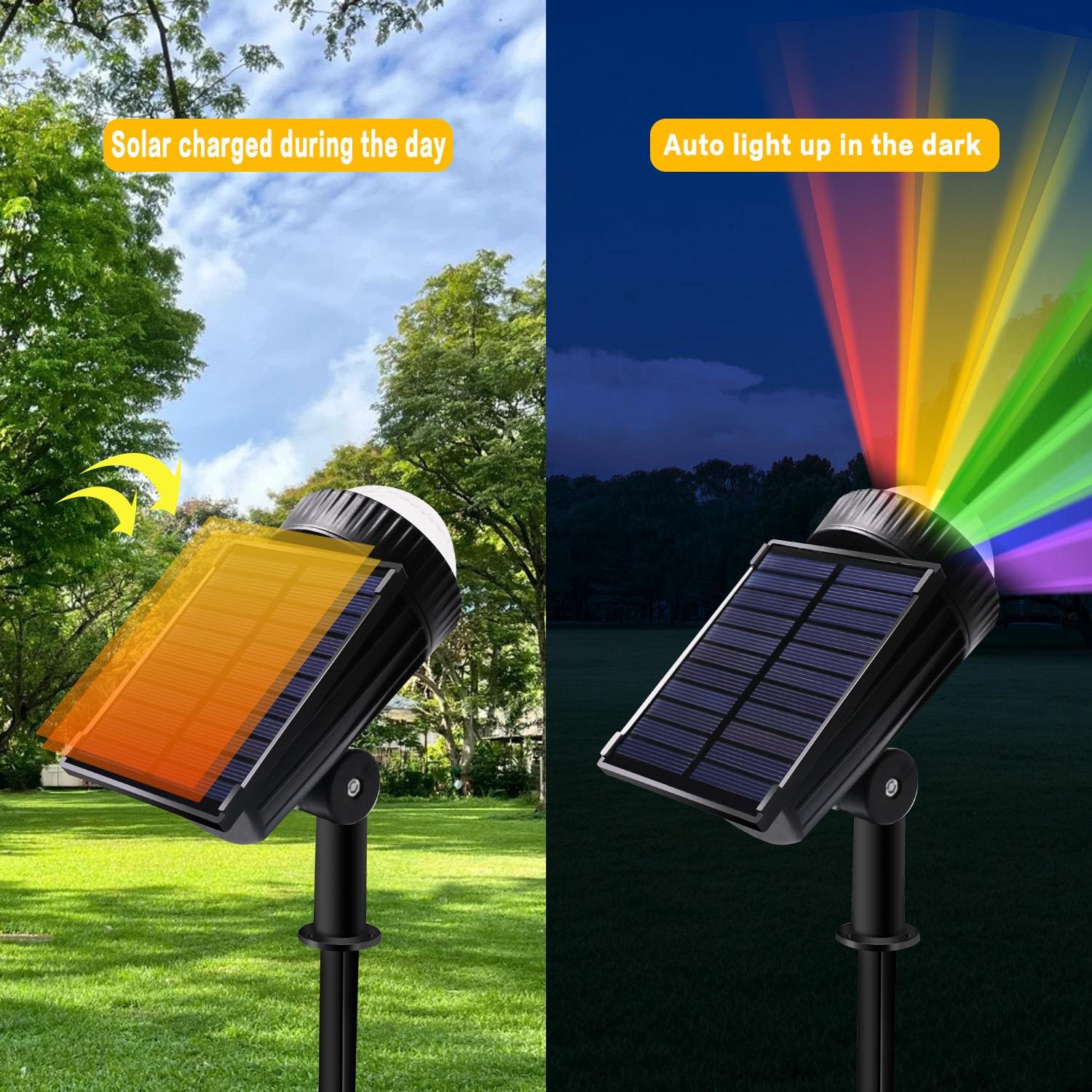   rgb солнечные ландшафтные прожекторы с изменяющимся цветом, умная лампа, регулируемый угол наклона, двойное крепление на стену и землю,   светильник для дорожек, солнечная зарядка для сада,  , клумбы, бассейна, декора забора патио Детали 8