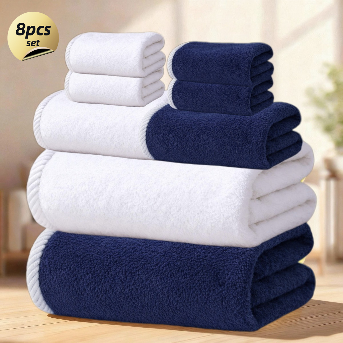 TEMU 8pcs Fluffy Absorbent Thick Bath Towel And Hand Towel Set For Home, Super Soft, Includes 2pcs Bath Towels (140x70cm) 2pcs Hand Towels (75x35cm)
