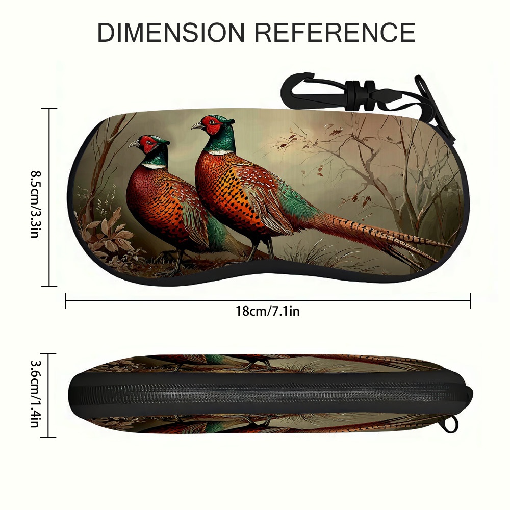 TEMU 1pc Modern Zippered Eyeglass Case Suitable For Office & Reading - Lightweight Polyester Pheasant Pattern Glasses Holder With Pheasant, Cover For