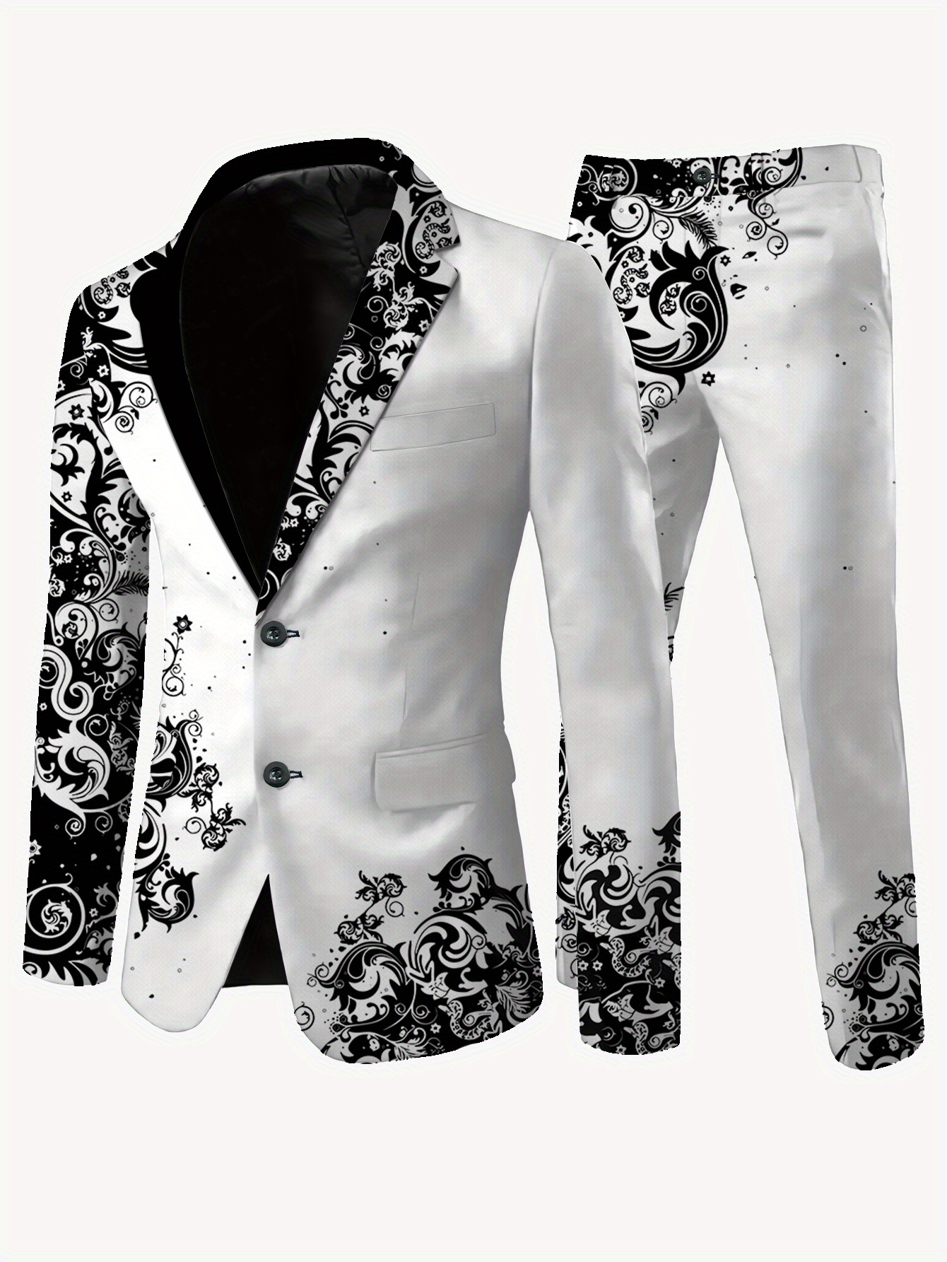  schwarzer und weißer anzug für herren, mit einem lässigen und eleganten design, bestehend aus jacke und hose, kein bügeln erforderlich, erhältlich in verschiedenen größen. 0