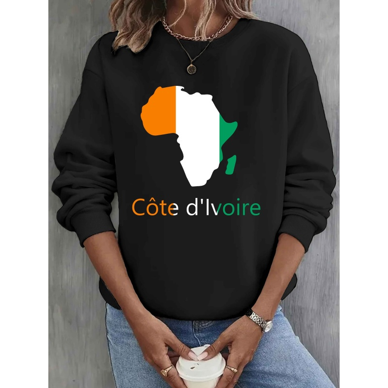 

1pc Sweat-shirt décontracté à col rond pour femme avec imprimé géométrique Afrique Côte d', tissu en de polyester, haut de mode automne/hiver