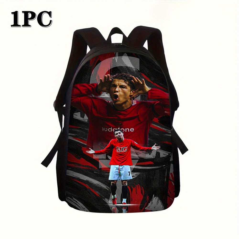 TEMU Back To 1pc Football Player Theme Large Capacity Oxford Cloth Travel Bag With Laptop Compartment, Unisex School Backpack, Hand Wash - Daily