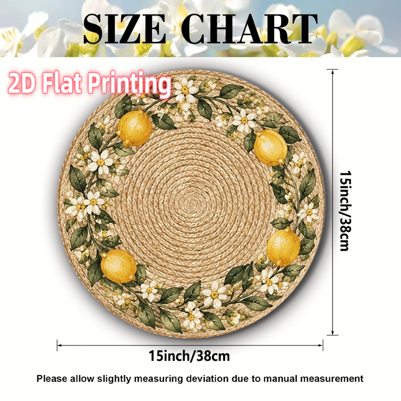 TEMU Set tovagliette circolari piatte 2D con motivo a con di limone, adatte per feste, uso , ristoranti a tema, decorazioni di Halloween e Natale.
