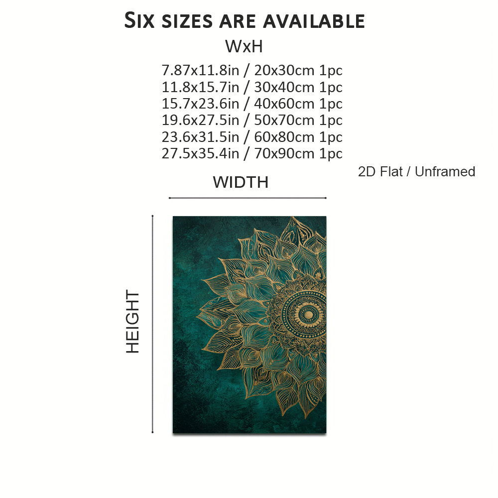 2d plat, 1   ingelijst gouden mandala canvas schilderij, smaragdgroen ontwerp muurkunstposter, gedetailleerde kunst kunstdrukken, vintage wanddecoratie, moderne decoratieposters, klassieke muurkunst, zomerse woondecoratie, cadeaus, voor woonkamer, slaapkamer, kantoor, zonder lijst, 2d plat