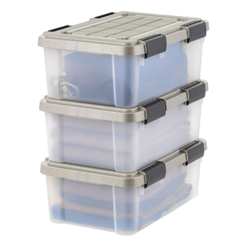 4 pack   heavy duty bpa free storage boxes with gasket seal   latches clear chrome retro tote bins  of moving containers suitable for moving rv emergency polypropylene stackable Product details 0