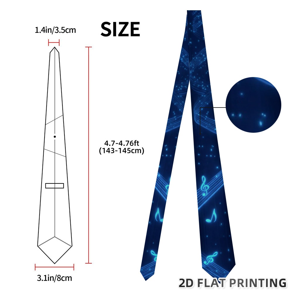 TEMU 1pc Musical Necktie - Print, Suitable For & Daily Wear, Classic Design With Gentle Comfortable Collar For Weddings, Concerts, Office & Casual