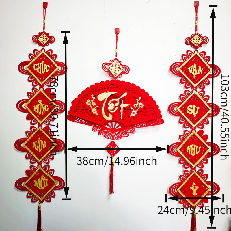 TEMU 2026 Spring Festival Fan-shaped Hanging Decoration Made Of Flocked Fabric, Felt Hanging Ornament For New Year Arrangements And Festive Atmosphere