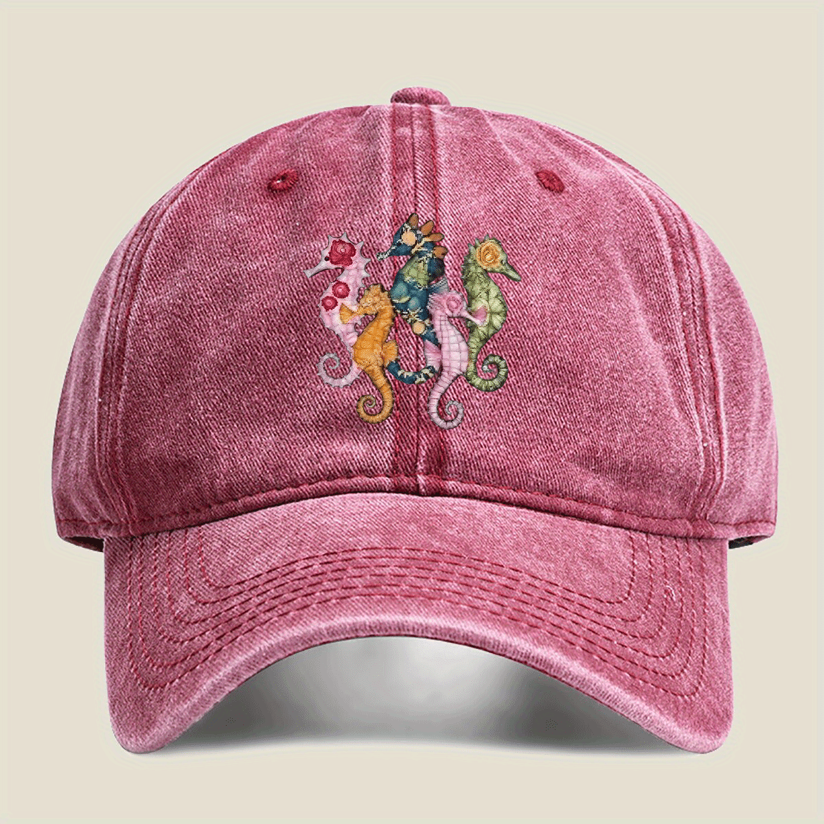TEMU Five-color Hippo Print Washed Summer Sports Cap For Couples, Casual Hat - Choose 1 Or 2pcs, Outdoor Activities, Unisex Headwear, , , Durable