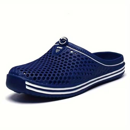 item picture mens hollow perforated mule clogs sandals striped platform backless casual shoes outdoor beach daily walking footwear