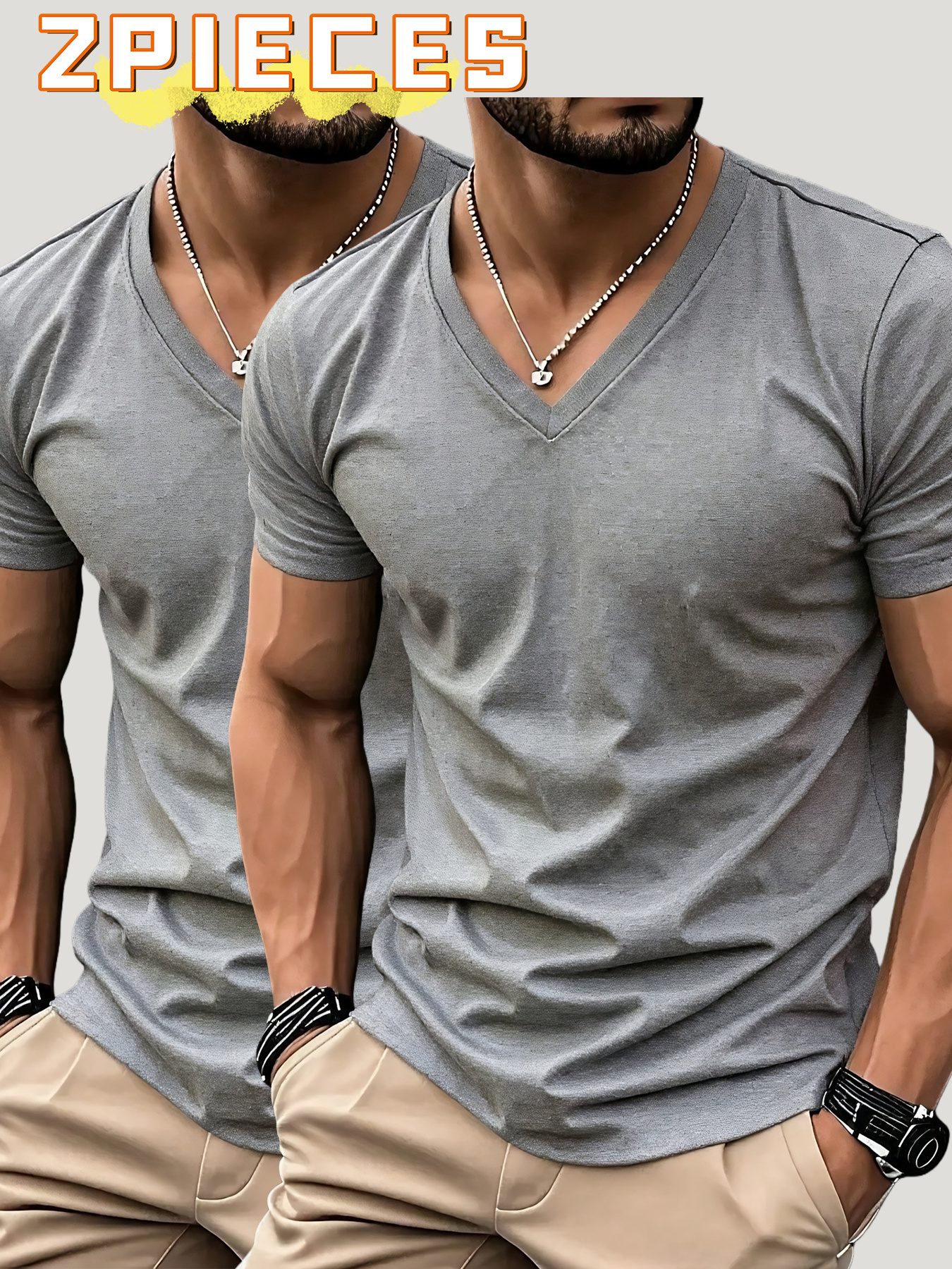 herren-v-ausschnitt-t-shirt aus 100 % baumwolle, 2er-set, 180 g, einfarbiges kurzarm-top, sommer-ganzjahres-basisschicht, fabrikgefertigt, bequeme, hochwertige, eng anliegende freizeit-sportbekleidung für herren