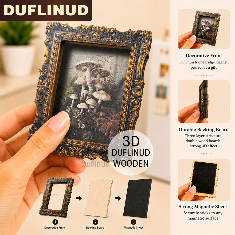 TEMU Refrigerator Magnet, Miniature, Mini Hanging Picture With Vintage Border Design, Featuring A Pattern, Wooden Fridge Magnet, Exquisite Kitchen