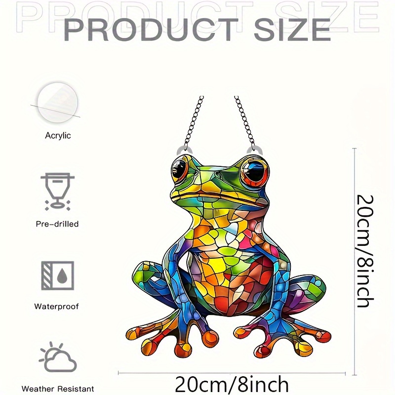 TEMU Attrape-soleil grenouille verte 2D plat - 20,32 cm x 20,32 cm, décoration de fenêtre colorée style vitrail, plastique durable, thème animalier,