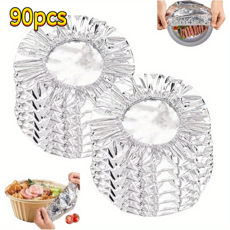 TEMU 90pcs Aluminum Foil Cover, High Temperature Resistant And Safe, Microwave Heating, Adjustable Specifications To Fit Tableware, Reusable,