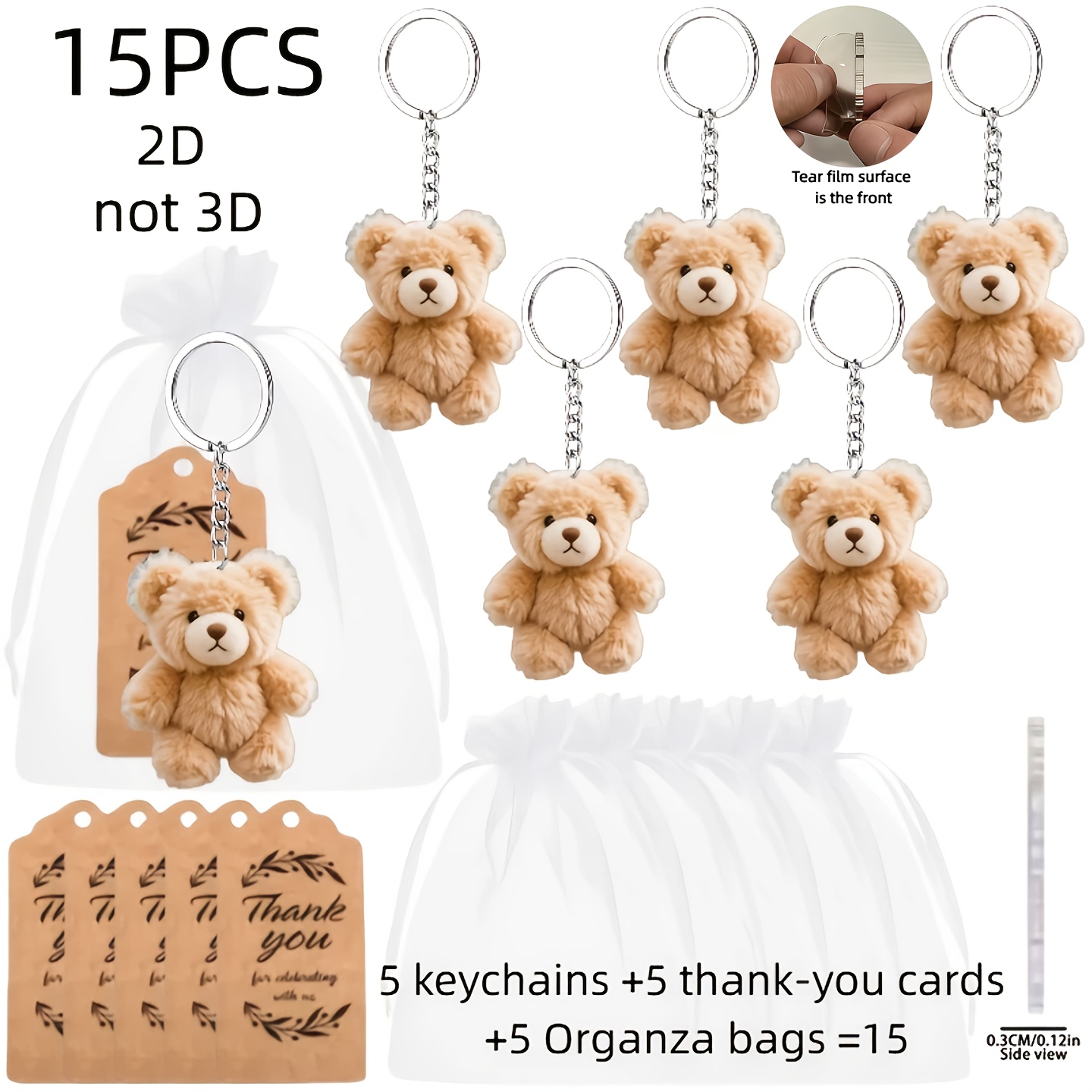E-shop 2D-Flach, Geschenk für Sie/Ihn im 2D-Flach-Stil, Unisex 2D-Flach-Geschenk, 15-teiliges Schlüsselanhänger-Set, niedlicher Bär-Schlüsselanhänger