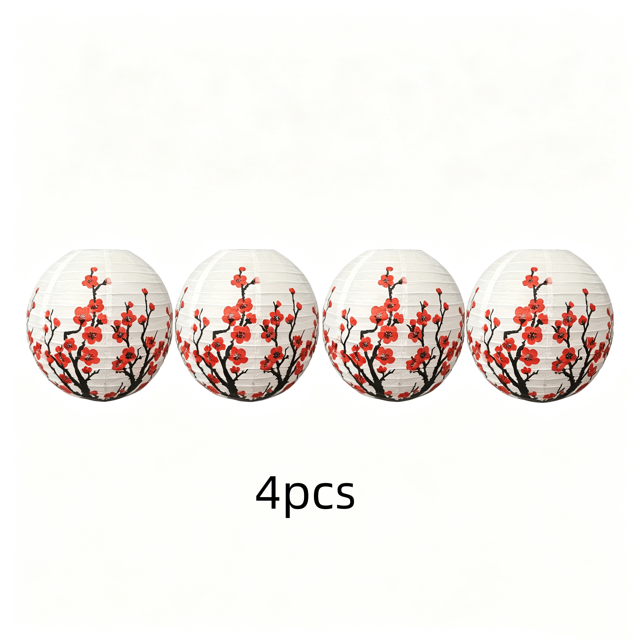 TEMU 4pcs 12-inch Sakura Japanese Paper Lanterns, Suitable For Indoor And Outdoor Decoration, Party Wedding, New Year (lights Not Included)