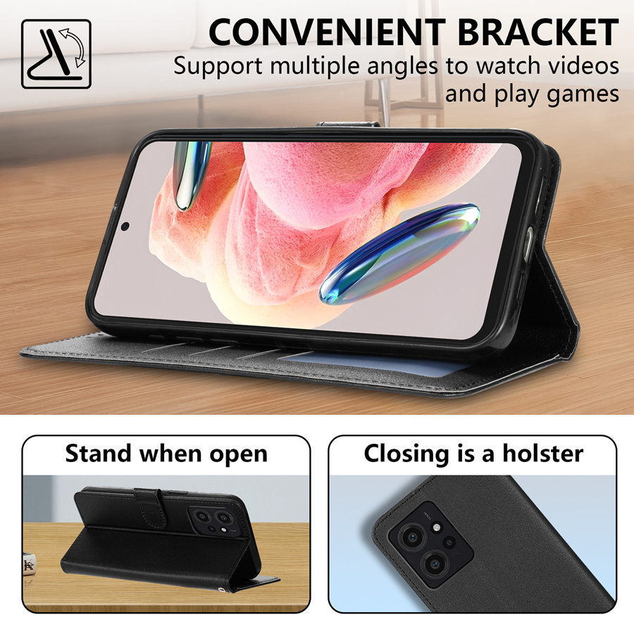 Husă pentru telefon: Portofel cu slot pentru carduri, ramă foto, suport, curea de mână, flip magnetic, din piele artificială de înaltă calitate, pentru Xiaomi Redmi Note 13 Pro 12S 11 11S 10 9 8T 7 14C 13C 12 12C 10C 9A 9C 9T Poco X6 C75 C65 M6 Pro X5 M5s 14T 13T, husă rezistentă la șocuri, portcard