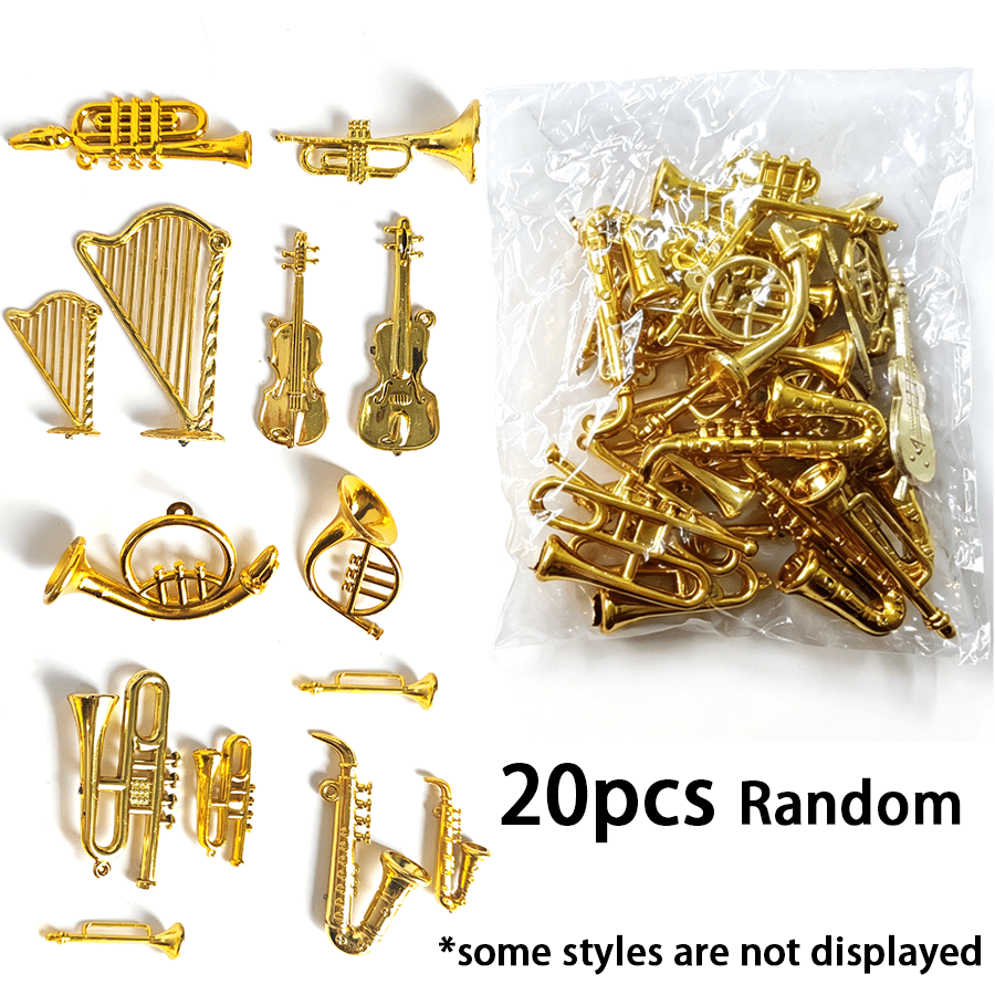 TEMU 20pcs Mini Ornements d'Instruments de Musique Dorés Aléatoires, Pièces de Décor Répliques, de Cadeau Décontracté pour les Passionnés de Musique,