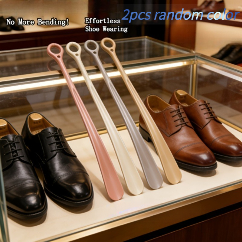 TEMU 2pcs Extra Long Shoe Horns, Random Colors, Ergonomic Fan-shaped Design, Eliminating The Need To , Making Putting On And Shoes Fast And