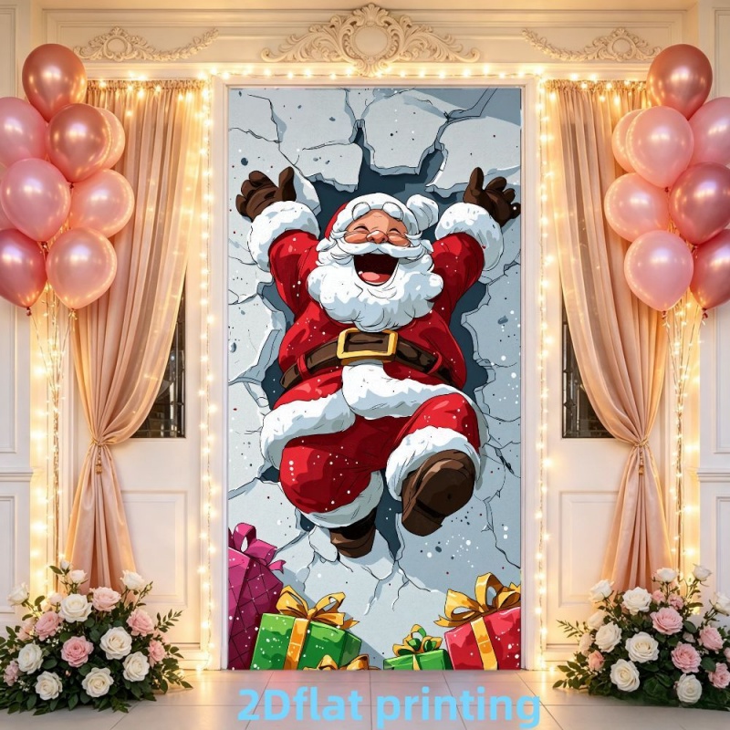 TEMU 2d Flat, 2d Door Banner, 2d Flat Banner Santa Claus The Ice Printed Door Curtain, Cartoon Humorous Wall Backdrop, Suitable For Christmas Party