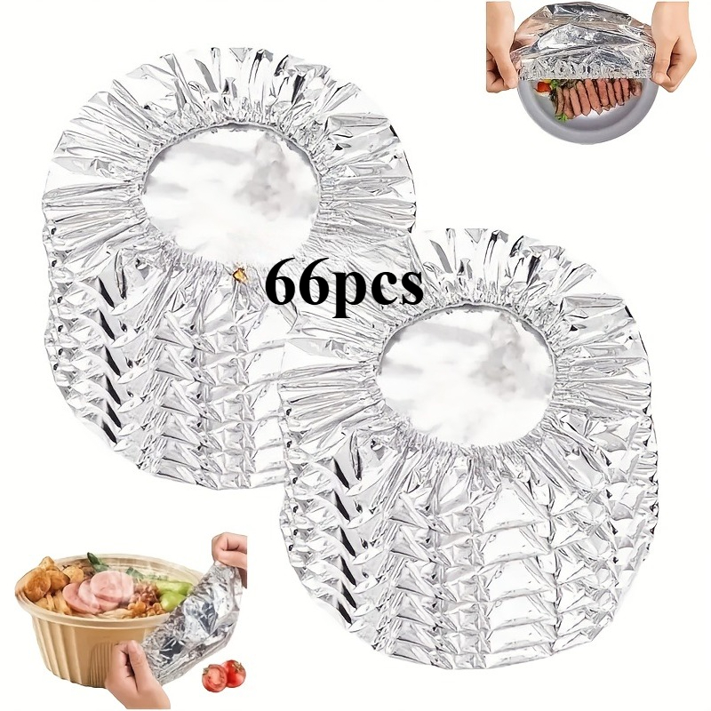 Image of 66pcs Reusable Aluminum Foil Food Covers | And Warm, Ideal For Bowls, Plates, Dishes, Kitchenware, Picnic Essentials - Perfect For Thanksgiving, Christmas, Halloween, Easter, Hanukkah
