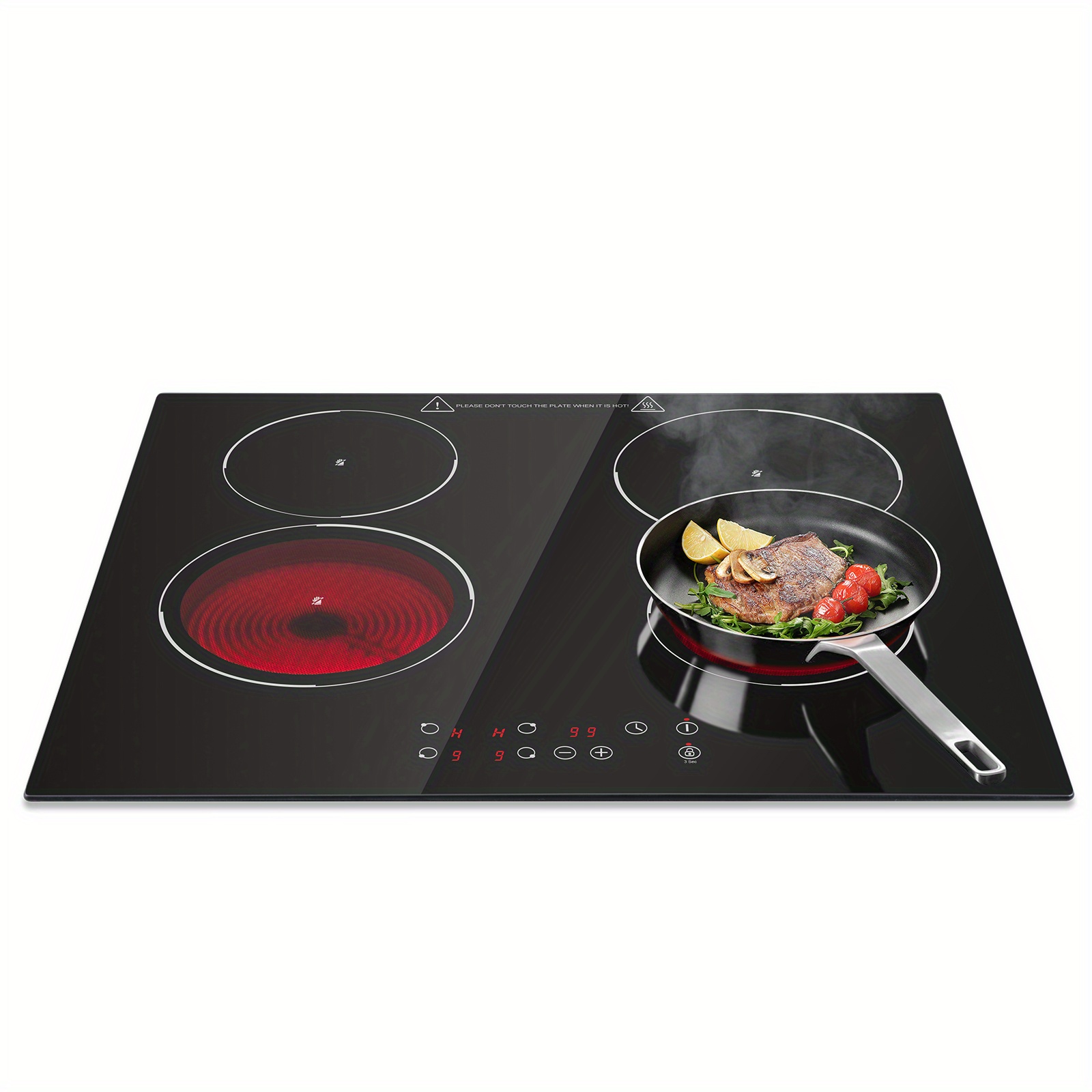 Image of Portable Electric Cooktop , 4 Burner Plug In Portable Electric Hob 6000w, 60cm Built-in & Countertop Stove Top, Touch Control, Safety Lock, 1-99 Min Timer, Levels, Black Glass