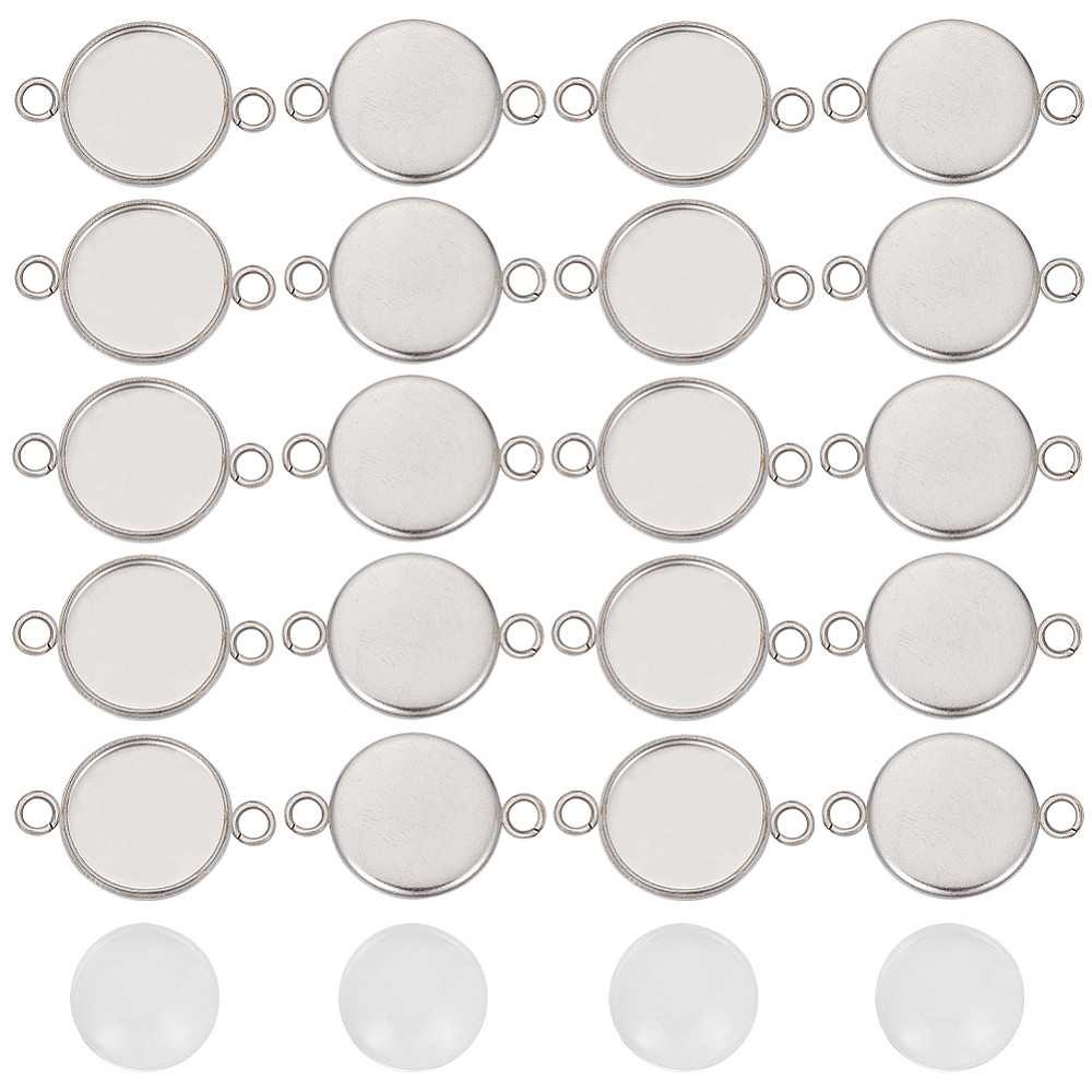 TEMU Kit Plat 2D - Contenant 160 connecteurs de maillon de vierges en acier inoxydable rond plat 304, comprenant des paramètres pour des cabochons en