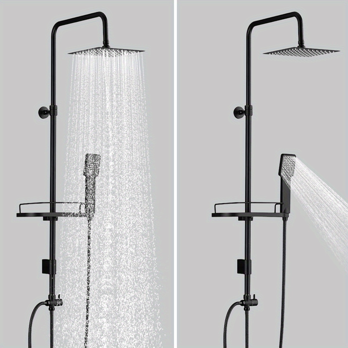 Black Shower Set, Overhead Shower Kit with Adjustable Height Riser Rail