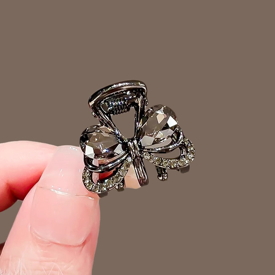 TEMU 1 Stück Kleiner Strass-Süßer Eleganter Schleifen-Haarklammer, Schwarzer Minimalistischer Stil Mini-Klauenclip Haarschmuck, Exquisite Haarnadel