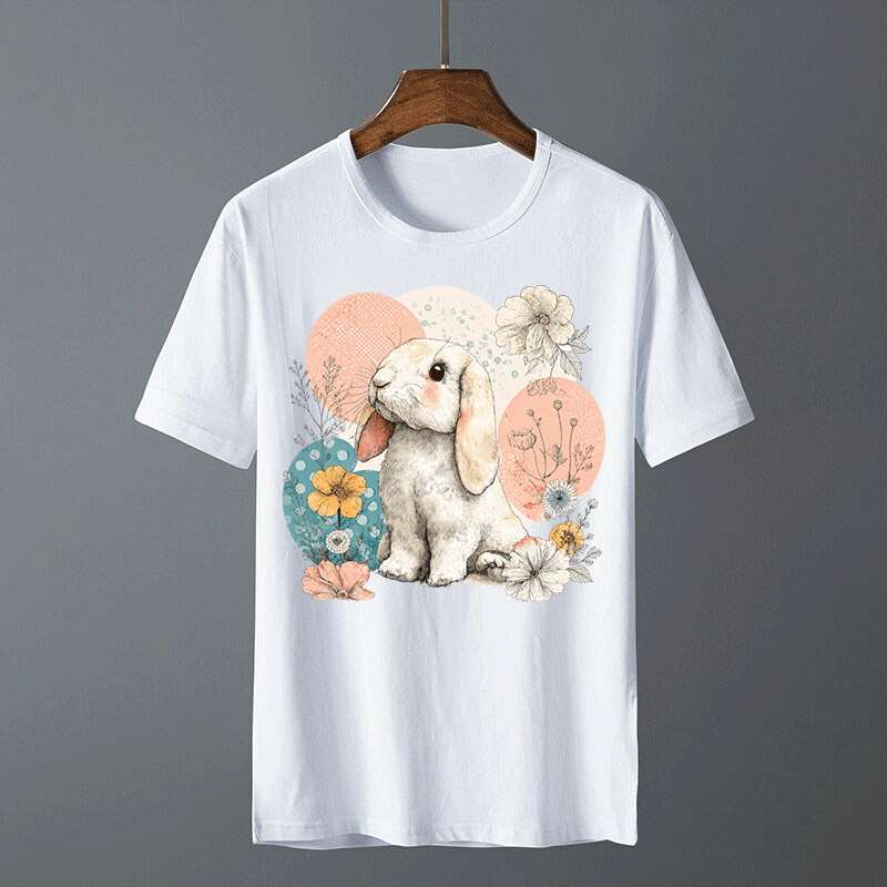 귀여운 토끼 꽃무늬 2d 평면 다리미 열전사 스티커 3개, 티셔츠, 스ウェ트셔츠, 청바지, 장식용 베개에 적합, 내구성 및 세탁 가능, 옷차림에 개성 추가, 2d 평면