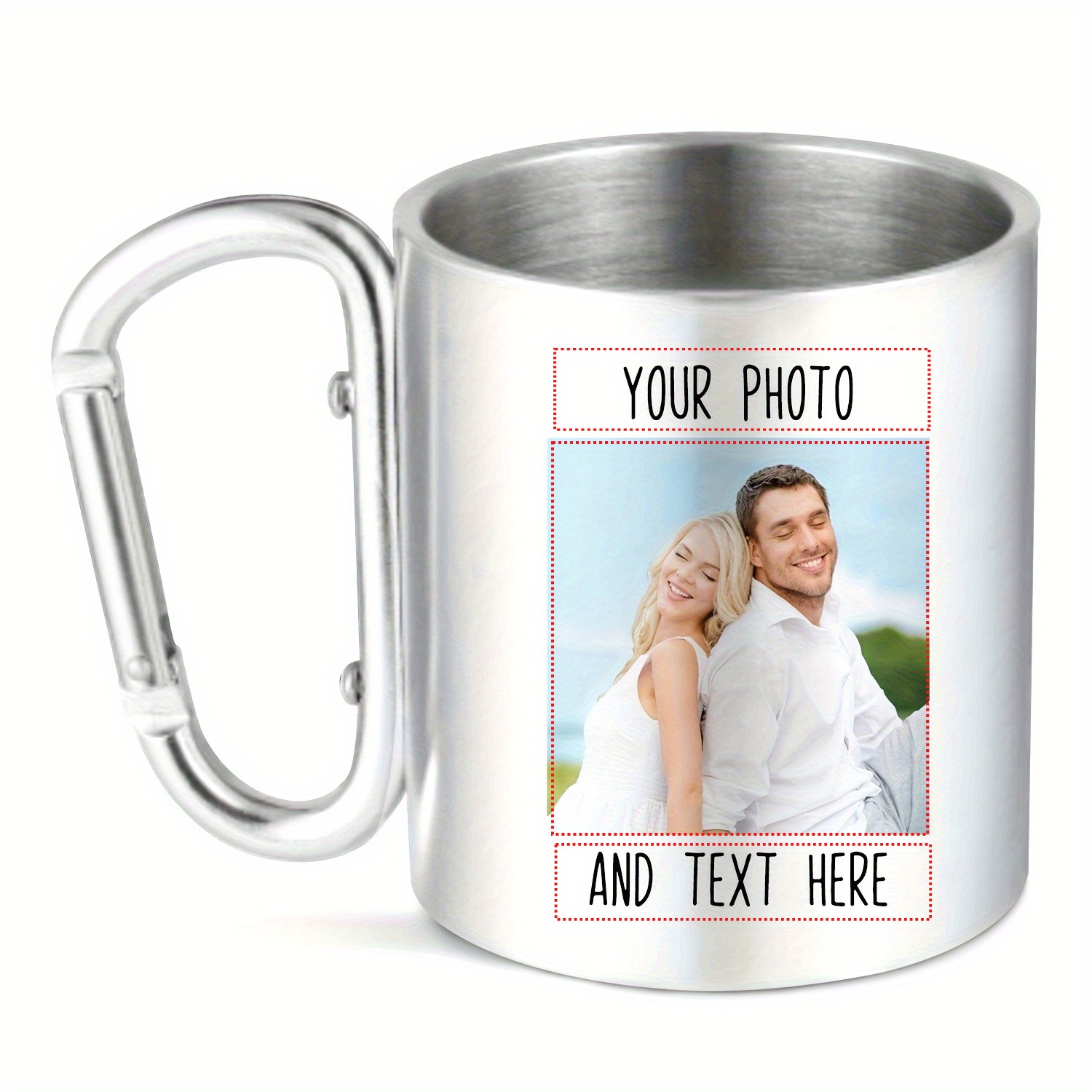 TEMU 1 Taza de Viaje Personalizada de Acero Inoxidable - y Foto Personalizadas, Taza de Café de Capa, 10 Onzas, para , Camping, Día de San Valentín,