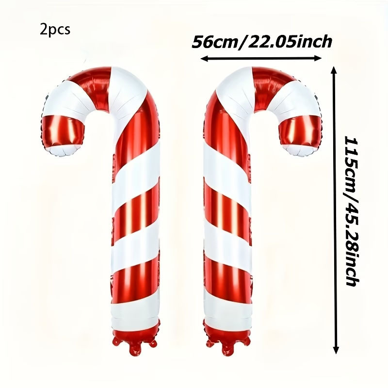 TEMU 2pcs New Extra-large Christmas Candy Cane Foil Balloons, Suitable For Christmas Party Decorations, Christmas Atmosphere Setup, Christmas Scene