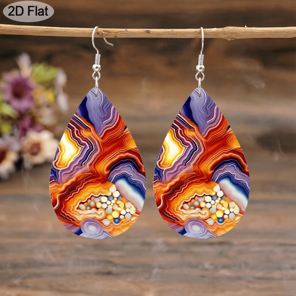 Vintage Natural Print Teardrop Drop Earrings, Lightweight